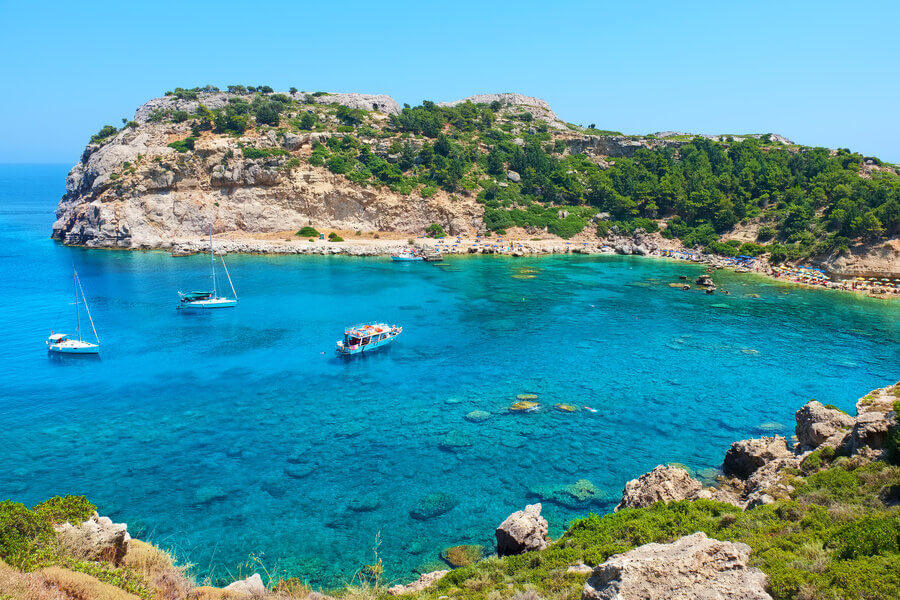 boats near Rhodos island shore
